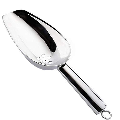 JBscoop Ice Scoop with Holes. Stainless Steel Ice Scoop with Drain Holes to Reduce Unwanted Dilution. Heavy Duty and Dishwasher Safe. Six Ounce Capacity. - size: 6 Oz