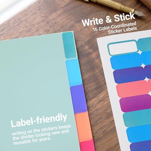 8 Tabs Durable Plastic Write & Erase Large Tabs Dividers for 3 Ring Binders, Rectangle Binder Dividers with Sticker for Study, Teacher, Office, Home Organizers (Multi A, 3 Set (24 Tab))