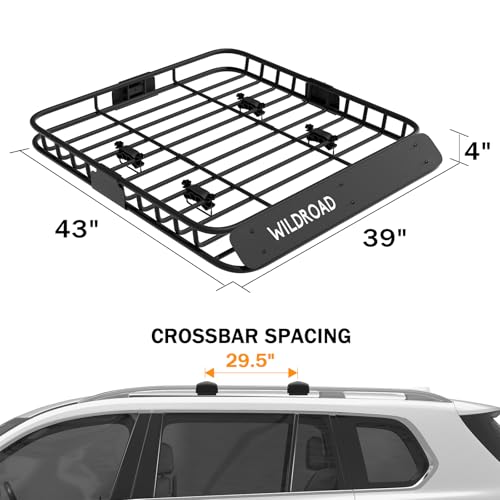 Wildroad Rooftop Cargo Carrier Combo Roof Rack Cargo Basket 43" x 39" x 4" - size: 43" x 39" x 4"