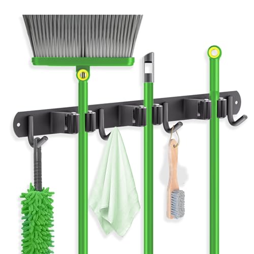 ZONGOOL Wall Mount Broom Holder 3 Racks 4 Hooks Metal Tool Organizer Black | 304 Rustproof Stainless Steel Broom Hanger, Non-Slip Wall Mount Organizer, Space Saving For Kitchen, Laundry, Garden - color: Black, size: 1Pack 3R4H