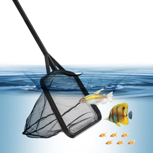 Functional Aquariums Square Fishing Net with Long Handle for Catching Fish Shrimp Tanks Aquariums Tool, Small