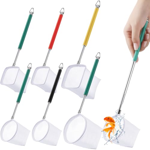 6 Pcs Aquarium Fish Net with Extendable Stainless Steel Handle, Adjustable Fish Tank Shrimp Net, Circle and Square Brine Shrimp Net for Aquarium, Pond, 5 Colors