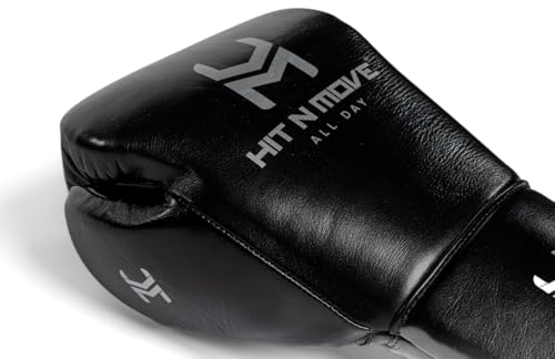 HIT N MOVE All Day Pro Balance Sparring and Bag Boxing Gloves LACE UP, Boxing Gloves Men & Women, Boxing Equipment, Sparring & Bag Gloves for Boxing, Kickboxing, Muay Thai, MMA - color: Black, size: 14 OZ