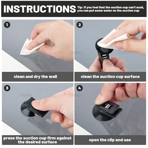 AUEAR, 4 Pack Black Suction Cup Clips Round Holder Multiple Purpose Card Clamp for Car Business Kitchen Office Home Accessories