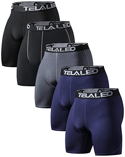 Compression Shorts Men Spandex Athletic Underwear Boxer Brief Base Layer - color: 2black1grey2navy, size: Large