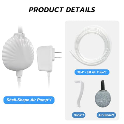 Small Aquarium Air Pump for Fish Tank Up to 15 Gallon | Quiet, Ultra Silent, 1.3W, Kit with Air Stone Tubing Hook