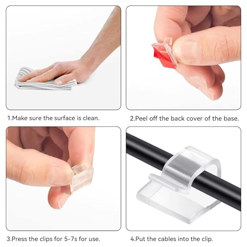 5/8 in Adhesive Cable Clips, 60pcs Outdoor Light Clips, Cord Clips, Sturdy Wire Clips, Finisher Wire Clamp for Home, Car, Office Wire Management Clips (Clear, 5/8"-60PCS)