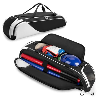 DSLEAF Youth Baseball Duffle Bag for 2 Bats, Small Softball Gear Bag, Black | Front Bat Pocket for 2 Bats, Separate Shoe Compartment,, Portable Handle and Detachable Shoulder Strap