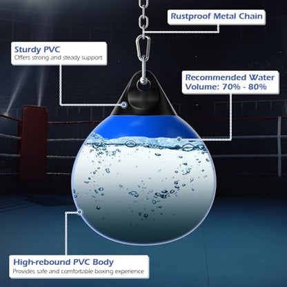 Goplus Water Aqua Bag, 21'' 180 Pound /18” 110 Pound Heavy Punching Bag with Adjustable Metal Chain, Water Injection Hose, Boxing Training Bag for Adults Fitness, MMA - style: Blue-21”, 180LBS