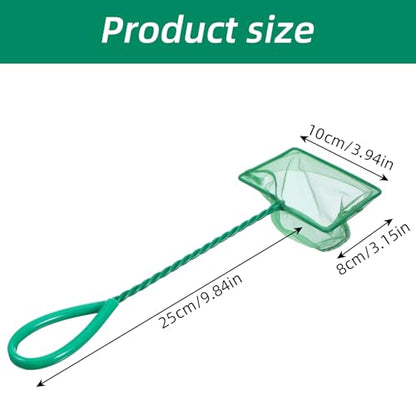 2 PCS 4 Inch Fish Net Aquarium, Green Square Fish Tank Net Fine Mesh Quick Catch Fish Nets Aquarium Fishes Nets with 9.8 Inch Braided Metal Handle for Fishes Tanks Small Ponds and Pools