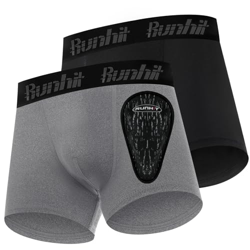 Runhit Boys Baseball Cup Underwear Football Cup Boxer Brief Youth Compression Shorts with Soft Protective Athletic Cup - color: Black+medium Grey, size: Medium