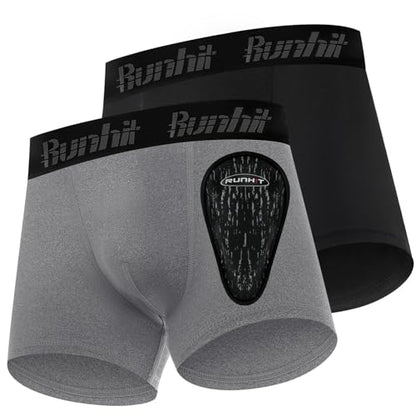 Runhit Boys Baseball Cup Underwear Football Cup Boxer Brief Youth Compression Shorts with Soft Protective Athletic Cup - color: Black+medium Grey, size: Medium