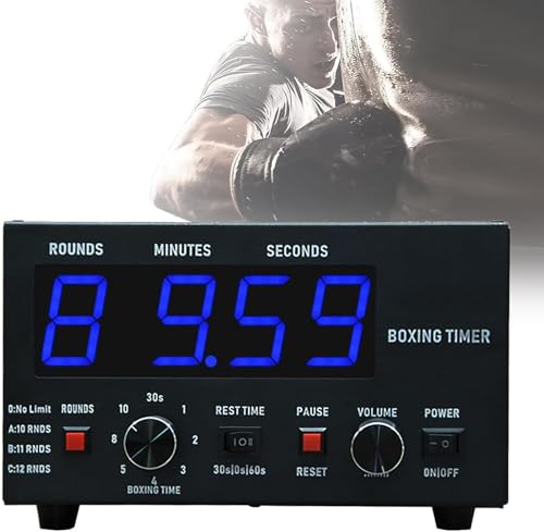 Professional Gym Timer with LED Display, Classic Boxing Interval Timer, 1-12 Challenge Rounds and Adjustable Buzzer, 30S-10min Training and 0/30/60S Rest Time, for Muay Thai/MMA/Kickboxing - color: Blue