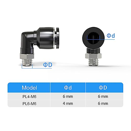 TAILONZ PNEUMATIC Male Elbow 4mm Tube OD x M6 Thread 90 Push to Connect Fittings PL4-M6 (Pack of 10) - size: 4mm OD M6