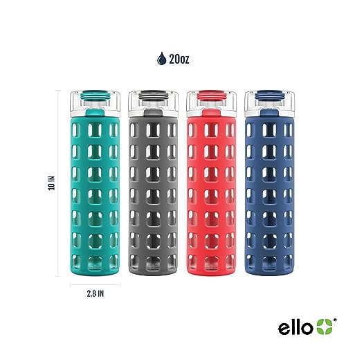 Ello Syndicate Glass Water Bottle with One-Touch Flip Lid, Grey , 20-ounce - color: Grey, size: 20 Ounces