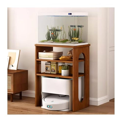 Sweeper Robot Storage Cabinet Solid Wood Sweeping Robot Organizer Shelf Shelf Living Room Fish Tank Shelf TV Cabinet Next to The Water Dispenser Storage Shelf Sweeper Organizer(Walnut)