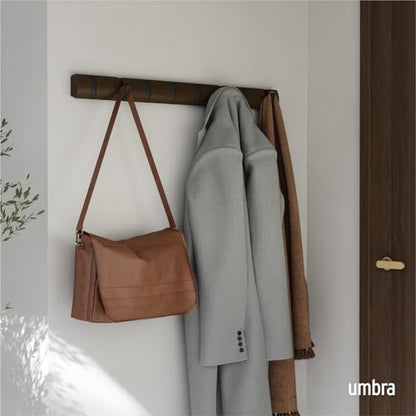 Umbra Flip Coat Rack, Wall Mount 8-Hook, Space Saving, Walnut/Black - color: Walnut/Black, size: 8 hook