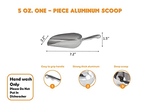 Cast Aluminum Utility Scoop, 5-Ounce - Round Bottom, Small ice scoop For Multi-Purpose Use, With Finger Groove Handle (Hand Wash Only) 5 oz. - size: 5 oz