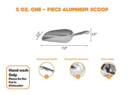 Cast Aluminum Utility Scoop, 5-Ounce - Round Bottom, Small ice scoop For Multi-Purpose Use, With Finger Groove Handle (Hand Wash Only) 5 oz. - size: 5 oz