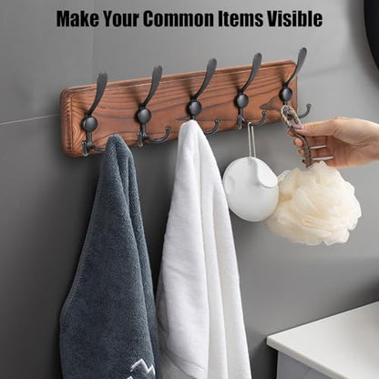 Gohiuo Rustic Wall Mount Coat Rack, Coat Hooks Wall Mount Wood Coat Rack with 5 Triple Hooks, Heavy Duty Wooden Wall Mounted Coat Hanger for Entryway, Farmhouse Hanging Coats, Hats, Bags,Towels - size: 5 hooks-1 items