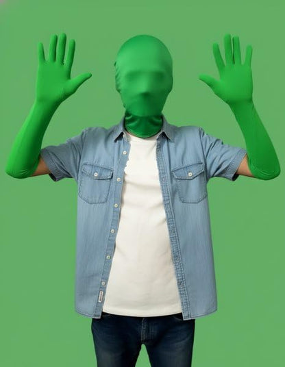 Chromakey Green Screen Gloves with Hood Invisible Effects Background for Green Screen Photography Photo Video (Tight x1Pair,Hood x1)