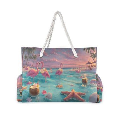 senya Large Beach Bags Totes Canvas Tote Shoulder Bag Soft Wave Water Resistant Bags for Gym Travel Daily Ocean - color: Hawaii Beach Two Flamingo