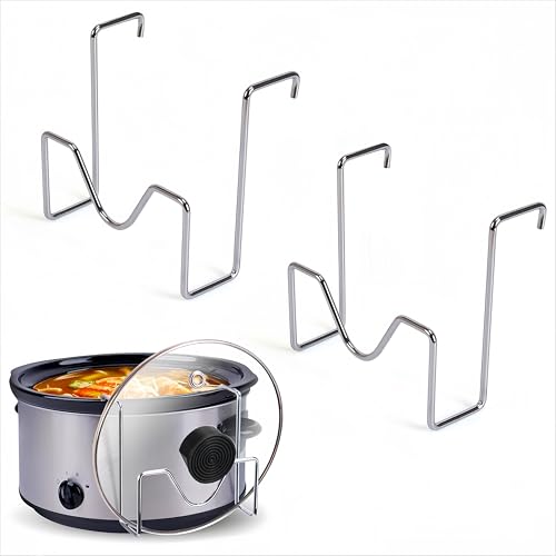 2 Pcs-Stainless Steel Pot Lid Organizer Rack - Non-Slip Anti-Tip Space-Saving Countertop Storage for Slow Cooker & Various Lids