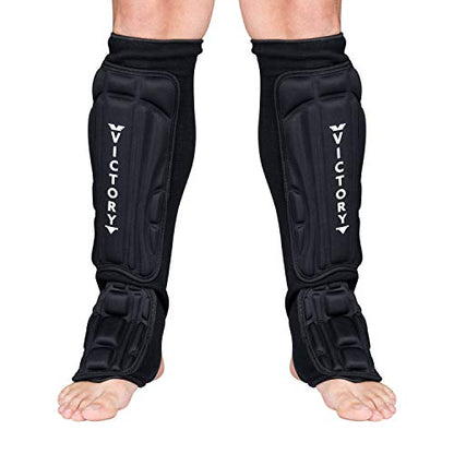 Kickboxing, Muay Thai MMA Martial Arts Shin Guards, Instep Guard Sparring Protective Leg Shin Foam Kick Pads for Kids and Adults - size: Large