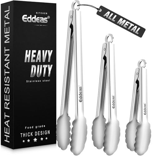 Tongs For Cooking - All Metal Heat Resistant 600 Degrees Kitchen Tongs, Stainless Steel Locking Tongs, For Food,Salad, BBQ, Grill, Dishwasher, Set of 3-7",9" & 12 inch