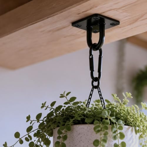 Dnyta 4Pcs Stainless Steel Ceiling Hook Pad Eye Plate Wall Mount Ring Hooks - color: Black With Buckle, Square-shaped, size: Medium (4pcs)