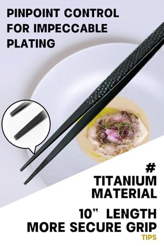 Titanium Kitchen Tweezers Set Professional, Chef Plating Tongs, Ultra Lightweight Non Rust Food Tweezer for Cooking, Baking, Decorating(Black)