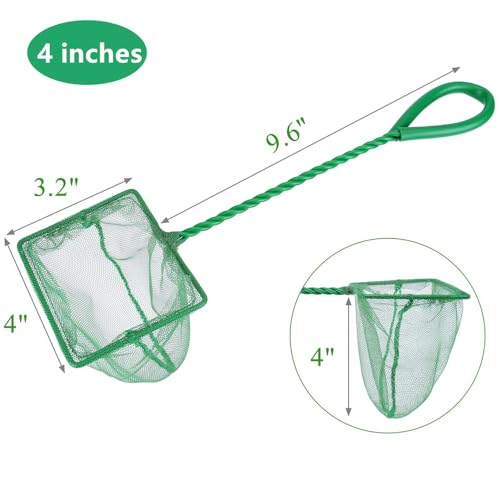 4in 5in 6in Aquarium Fish Net Green Fine Mesh Nylon Net Collection with 11" Long Handle Square Quick Catch Fish Net for Fish Tank - color: Green, size: 6PCS 4，5，6"
