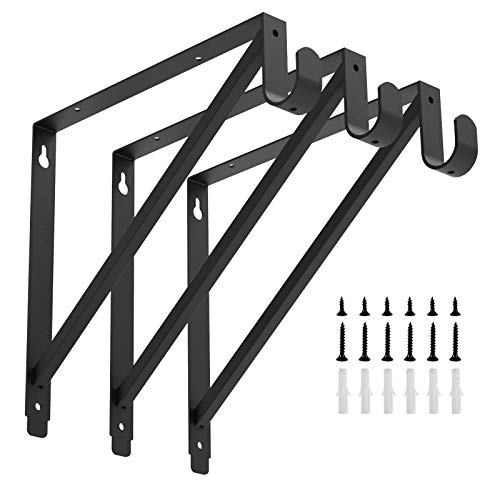 Heavy Duty Closet Rod & Shelf Brackets Clothes Hanger Pole Support Bracket Black 3 Pack - color: Black