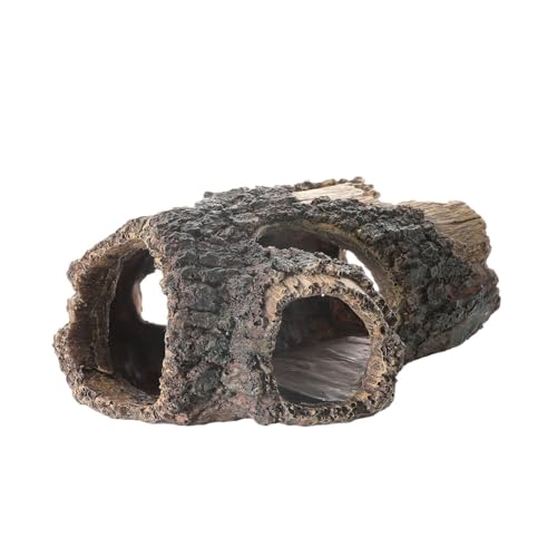 Aquarium Tree Trunk Hideout, 13.5x9x5.5 cm, Resin Fish Tank Decoration with Multiple Openings, Brown