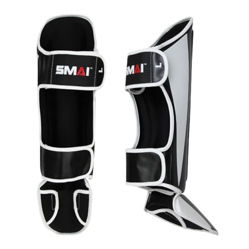 SMAI Thai MMA Kickboxing Guards for Men, Women, Kids with Comfortable, Durable, Impact Resistant, Ankle Support Shin Shields & Foot Protector a Pro-Grade Martial Arts Equipment. - size: Medium