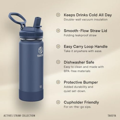 Takeya 24 oz Actives Stainless Steel Water Bottle with Straw Lid – Leakproof, Double-Wall Insulated, Keeps Drinks Cold 24 hrs/Hot 12 hrs, BPA-Free, Powder-Coated, Gym & Travel, Teal - color: Teal, size: 24 Ounces