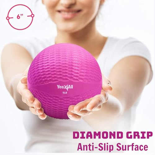 Yes4All Weighted Toning Balls for Exercise, Soft Medicine Balls for Exercise, Pilates, Yoga, Balance, Flexibility, 2-10lbs - color: I. 5lb - Pink, style: B. Diamond Grip - Knurl