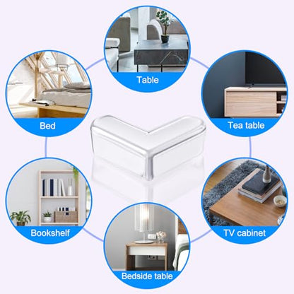 Corner Protectors, 12 Pack, Baby Proofing Corner Guards, Clear and Transparent Corner Bumper & Edge Cushion for Furniture, Table, Cabinet Sharp Corner & Edge, Baby Safety Material (L-Shaped)