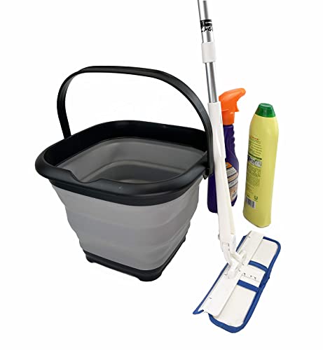 SAMMART 8.5L (2.2 Gallon) Collapsible Square Handy Bucket/Foldable SquareWater Pail/Portable Tub with Handle. Size 31cm (Square) (Black/Alloy Grey) - color: Black/Alloy Grey