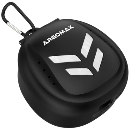 ARGOMAX Ventilated Mouth Guard Case with Clip for Lip Guards, Black White | Fits lip-protection mouthguards; ventilated case with drainage holes, carabiner clip, and 8.5 x 8.5 x 4.5 cm interior - color: Black+white