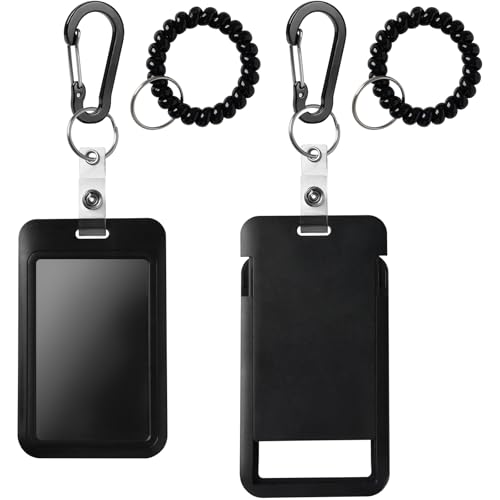 Wrist Card Holder Cruise Lanyard,Wrist Coil ID Badge Holder with Multitool Aluminum Carabiner Clip,Stretchable Spiral Wristband Key Ring,for Lanyard Outdoor Camping Fishing Cruise Ship (Black,ABS) - color: Black, size: ABS (Vertical)