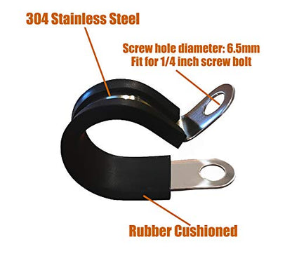 12 Pack 5/8 Inch Rubber Cushioned Stainless Steel Cable Clamp, Hose Clamp, Pipe Clamp (5/8 Inch)