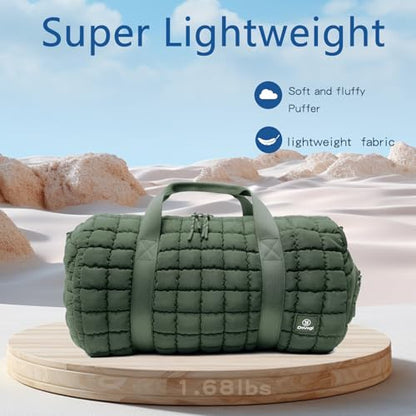 Quilted Gym Bag for Women,Duffle Bag for Travel with Wet Pocket,Carry on Weekender Bags for Women,Travel Bag with Shoe Compartment(Green) - color: Green