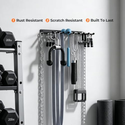 Home Gym Accessories Storage Rack Wall Mount with Heavy Duty Hooks | Home Gym Equipment Storage Rack for Resistance Bands,Cable Attachments,Lifting Belts,Jump Ropes,Chains - size: Medium 1 Pack