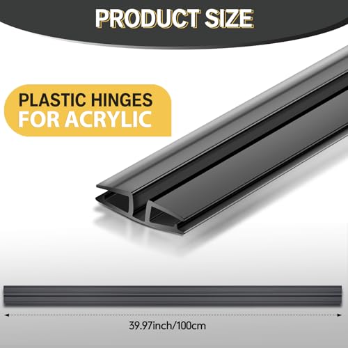 2 Pack PVC Piano Style Hinge, 39.37 Inch Each Flexible Living Plastic Hinge, No Screw or Glue for 3-5mm Acrylic, Glass Panels, Golf Cart Windshields, Drum Shield and DIY Projects(Black)