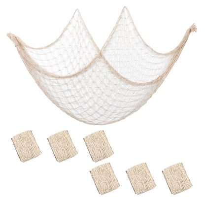 6 Pack Natural Cotton Fish Net Decorations, Beige Wall Hanging Party Fishing Net Decor for Pirate, Mermaid, Hawaiian, Ocean Themed, Beach Bash Decoration, 78.7x40 Inch
