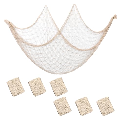 6 Pack Natural Cotton Fish Net Decorations, Beige Wall Hanging Party Fishing Net Decor for Pirate, Mermaid, Hawaiian, Ocean Themed, Beach Bash Decoration, 78.7x40 Inch