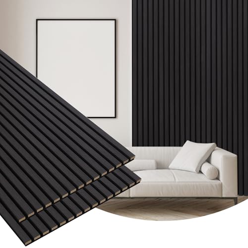 2 Pack Wood Finish Accent Wall Panels, 3D Slat Acoustic Paneling for Recording Studio, Office, Living Room Interior Decoration (Matte Black, 48"L x 24"W) - color: Matte Black, size: 2pcs - 48"L x 24"W