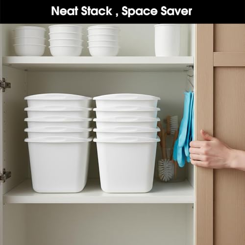 10 Pack White Wash Basins, 7 Quart Rectangular Plastic Tubs for Multipurpose Cleaning & Soaking, 12.99" x 10" x 5" - color: White