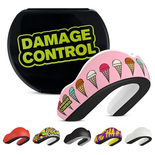 DAMAGE CONTROL Extreme Impact Sports Mouth Guard w/Case – I Scream | Adult – Boil & Bite Fit, Shock-Absorbing Pads, Ventilated Case – MMA, Boxing, Hockey, Football, Rugby, Lacrosse & BJJ - color: I Scream, size: Adult